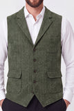 Army Green Single Breasted Notch Lapel Men's Suits Vest