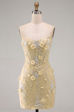 Strapless Tight Lace Pearls Sheer 3D Floral Corset Short Homecoming Dress