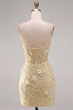 Strapless Tight Lace Pearls Sheer 3D Floral Corset Short Homecoming Dress