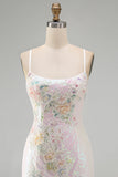 Sparkly Pink Bodycon Sequins Floral Short Homecoming Dress with Beading