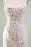 Sparkly Pink Bodycon Sequins Floral Short Homecoming Dress with Beading