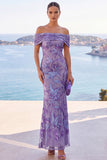 Golden Sequins Off the Shoulder Floral Embroidery Mermaid Maxi Dress