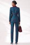 Dark Blue Jacquard Peak Lapel Double‑Breasted Women Suits