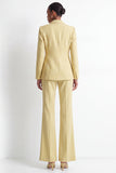 Yellow 2 Piece Peak Lapel Pleated Long Women Suits with Side Slit