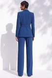 Berlin Blue Peak Lapel Long Sleeves Women Suits with Belt