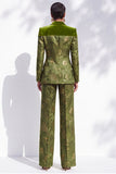 Olive Jacquard Shawl‑Peak Hybrid Lapel Women Suits