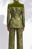 Olive Jacquard Shawl‑Peak Hybrid Lapel Women Suits