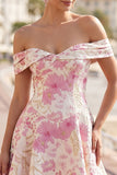 Pink Off the Shoulder Floral A-Line Short Homecoming Dress