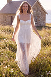 White Corset Sweetheart Maxi Elopement Wedding Dress with Lace