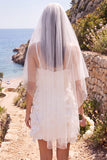 White Sheath V-Neck Mini Elopement Wedding Dress with 3D Flower