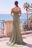 Sage Green Ruched Mermaid Off The Shoulder Long Formal Dress
