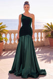 Burgundy One Shoulder Mermaid Velvet Ruched Maxi Dress