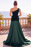 Burgundy One Shoulder Mermaid Velvet Ruched Maxi Dress