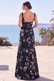 Blue Sheath Floral Jacquard Square Neck Long Formal Dress with Slit