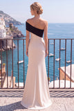 Black Champagne Asymmetrical Mermaid Long Formal Dress with Slit