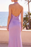 Blush Halter Neck Sequins Embroidery Ruched Beaded Mermaid Long Formal Dress