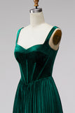 Dark Green Velvet Corset Pleated A-Line Long Formal Dress