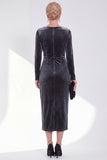 Navy Sheath Velvet Ruched Mother Of The Bride Dress