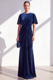 Dark Blue Sheath Ruched Velvet Mother Of The Bride Dress