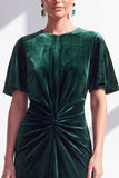 Dark Blue Sheath Ruched Velvet Mother Of The Bride Dress
