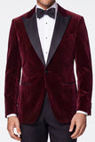 Burgundy 2 Piece Velvet Peak Lapel Single Breasted Men's Prom Suits