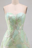Mint Green Sequins A-Line Sequin Strapless Short Homecoming Dress
