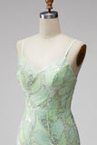 Mint Green Sequins V-Neck Short Bodycon Homecoming Dress with Slit