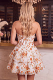 Blue Flower Corset A-Line Rhinestones Tiered Homecoming Dress with Ruffles