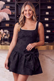 Black A-Line Floral Jacquard Pearl Short Homecoming Dress with Bow