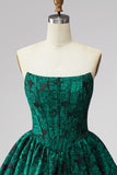 Dark Green Corset Strapless A-Line Floral Embroidery Short Homecoming Dress