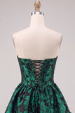 Dark Green Corset Strapless A-Line Floral Embroidery Short Homecoming Dress