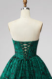 Dark Green Corset Strapless A-Line Floral Embroidery Short Homecoming Dress