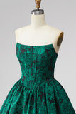 Dark Green Corset Strapless A-Line Floral Embroidery Short Homecoming Dress
