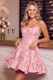 Dark Green Corset Strapless A-Line Floral Embroidery Short Homecoming Dress