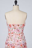 Floral Pink Appliqued Strapless Bodycon Mini Homecoming Dress