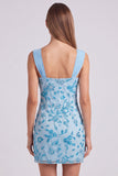 Sky Blue Beaded Ruched Floral Bodycon Short Homecoming Dress with Sequins