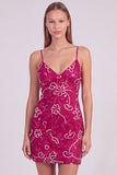 Pink Floral Bodycon Sequins Beaded Short Homecoming Dress with Lace Up Back