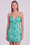 Pink Floral Bodycon Sequins Beaded Short Homecoming Dress with Lace Up Back
