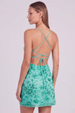 Pink Floral Bodycon Sequins Beaded Short Homecoming Dress with Lace Up Back