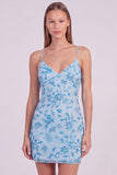 Pink Floral Bodycon Sequins Beaded Short Homecoming Dress with Lace Up Back