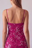Fuchsia Spaghetti Straps Floral Bodycon Beaded Short Homecoming Dress