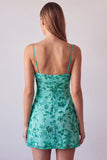 Fuchsia Spaghetti Straps Floral Bodycon Beaded Short Homecoming Dress
