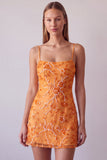 Fuchsia Spaghetti Straps Floral Bodycon Beaded Short Homecoming Dress