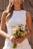 Floral Ivory A-Line Bateau Neck Lace Tiered Ruffle Short Bridal Shower Dress