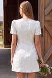 Ivory Bodycon Jacquard Bateau Neck Short Bridal Shower Dress