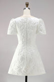 Ivory Bodycon Jacquard Bateau Neck Short Bridal Shower Dress