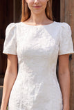 Ivory Bodycon Jacquard Bateau Neck Short Bridal Shower Dress