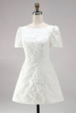 Ivory Bodycon Jacquard Bateau Neck Short Bridal Shower Dress