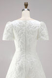 Ivory Bodycon Jacquard Bateau Neck Short Bridal Shower Dress
