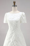 Ivory Bodycon Jacquard Bateau Neck Short Bridal Shower Dress